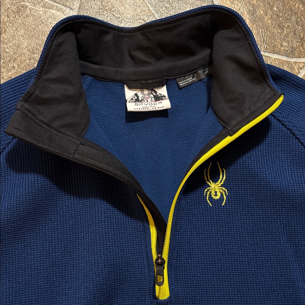 Spyder Men's Blue and Black 3/4 zip Sweater - Picture 6 of 8